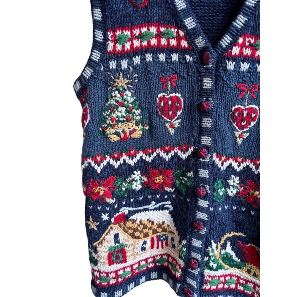 Vintage Tiara International Ugly Christmas Sweater Vest M Granny Cozy Novelty - Picture 2 of 4